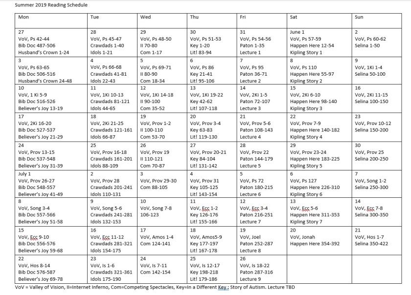 books schedule chart